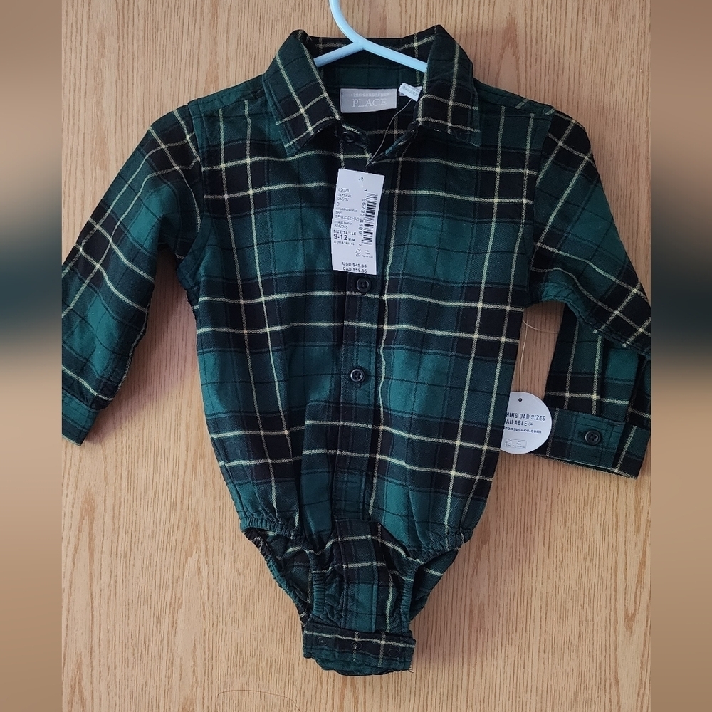 Green Plaid Baby Bodysuit 100% Cotton